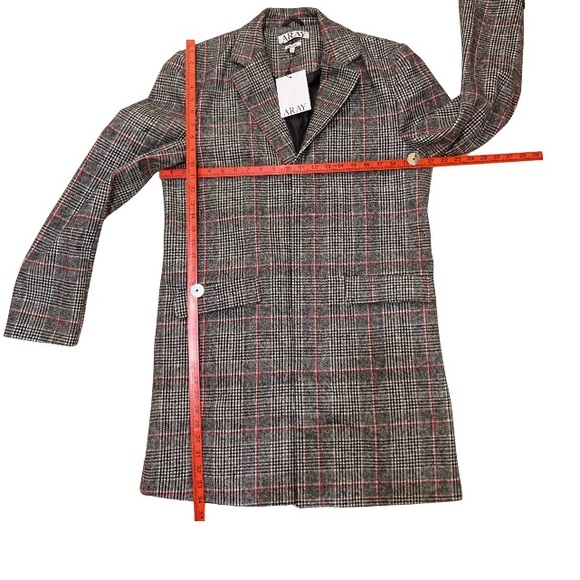 BNWT ARAY Mens Womens Unisex Plaid/Black & White Check Tweed Overcoat UK LARGE - Picture 10 of 13
